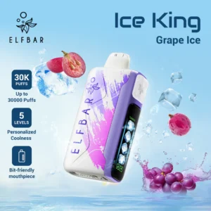 Get ELFBAR Ice King Grape Ice 30k Puffs 50mg in Dubai. Cool grape flavor, 30k puffs. Single or box options at VAPEHOPE - Dubai, UAE